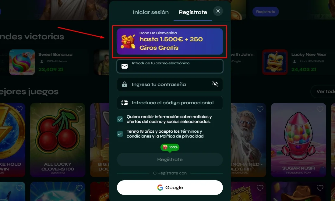 Registro en la casa de apuestas Savaspin con bono hasta 1500 € y 250 giros gratis